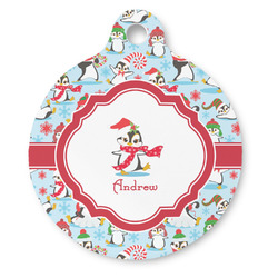 Christmas Penguins Round Pet ID Tag (Personalized)