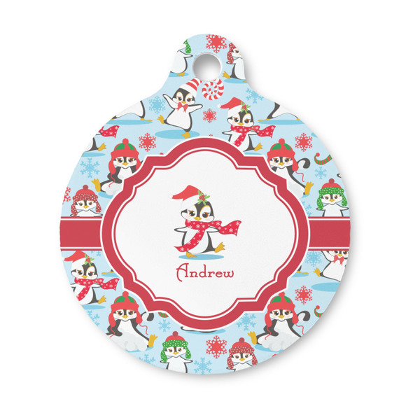 Custom Christmas Penguins Round Pet ID Tag - Small (Personalized)
