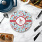 Christmas Penguins Round Stone Trivet - In Context View