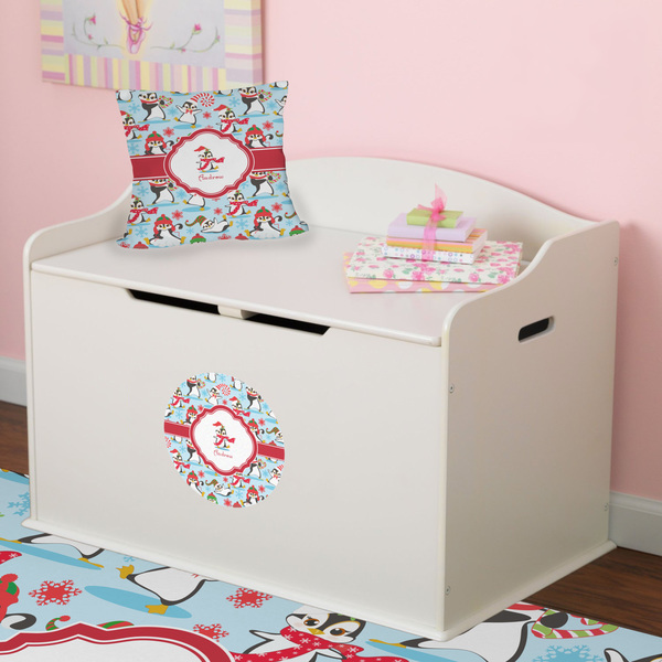 Christmas Penguins Round Wall Decal on Toy Chest