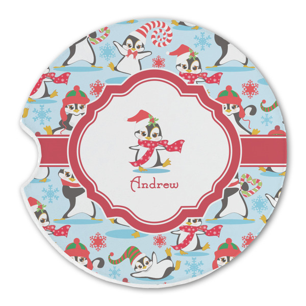 Christmas Penguins Sandstone Car Coaster - Single