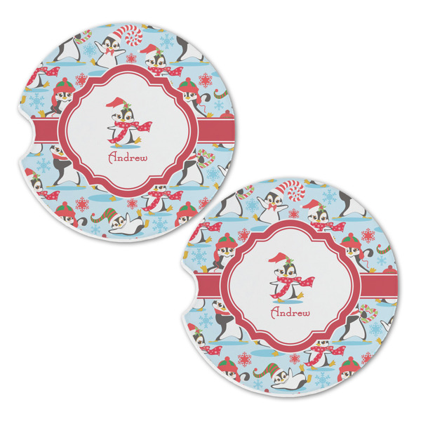Christmas Penguins Sandstone Car Coasters - Set of 2
