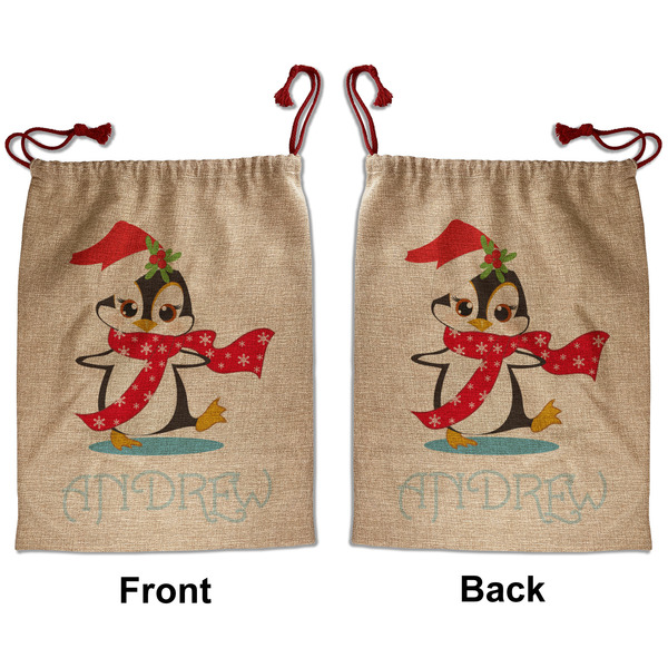 Custom Christmas Penguins Santa Sack - Front & Back (Personalized)