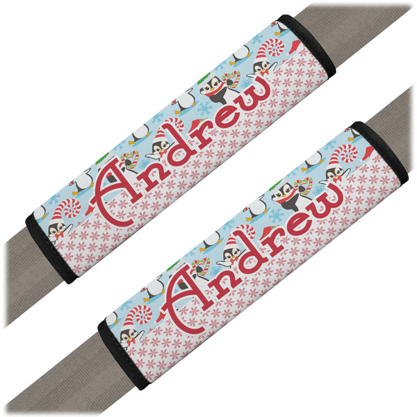 Custom Christmas Penguins Seat Belt Covers (Set of 2) (Personalized)
