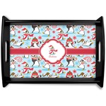 Christmas Penguins Black Wooden Tray - Small (Personalized)