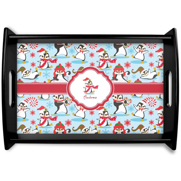 Custom Christmas Penguins Wooden Tray (Personalized)