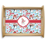 Christmas Penguins Natural Wooden Tray - Large (Personalized)