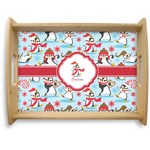 Christmas Penguins Natural Wooden Tray - Large (Personalized)