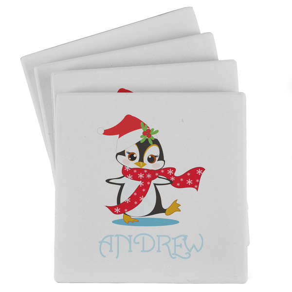 Custom Christmas Penguins Absorbent Stone Coasters - Set of 4 (Personalized)
