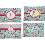 Christmas Penguins Set of 4 Glass Rectangular Appetizer / Dessert Plate (Personalized)