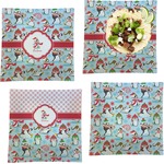 Christmas Penguins Set of 4 Glass Square Lunch / Dinner Plate 9.5" (Personalized)