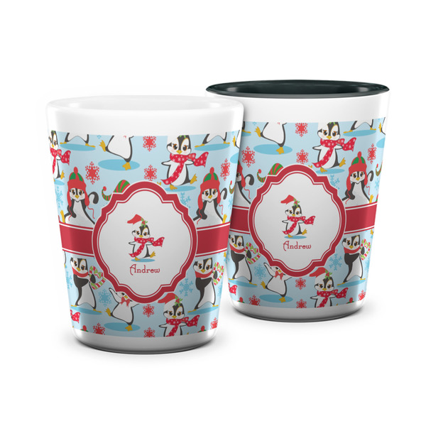 Custom Christmas Penguins Ceramic Shot Glass - 1.5 oz (Personalized)