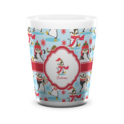 Christmas Penguins Ceramic Shot Glass - 1.5 oz - White - Single (Personalized)