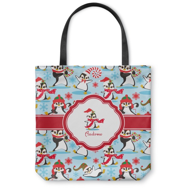 Custom Christmas Penguins Canvas Tote Bag - Large - 18"x18" (Personalized)