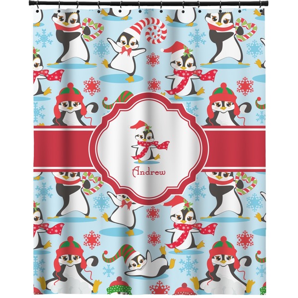 Custom Christmas Penguins Extra Long Shower Curtain - 70"x84" (Personalized)