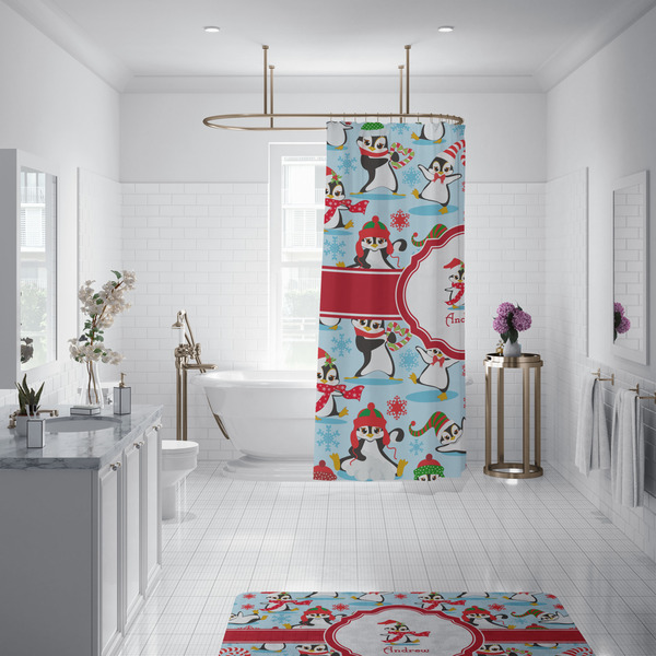 Christmas Penguins Shower Curtain - Custom Size