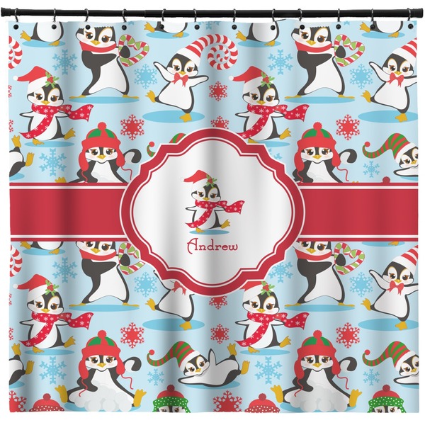 Custom Christmas Penguins Shower Curtain - 71" x 74" (Personalized)