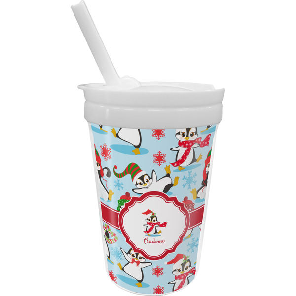 Custom Christmas Penguins Sippy Cup with Straw (Personalized)