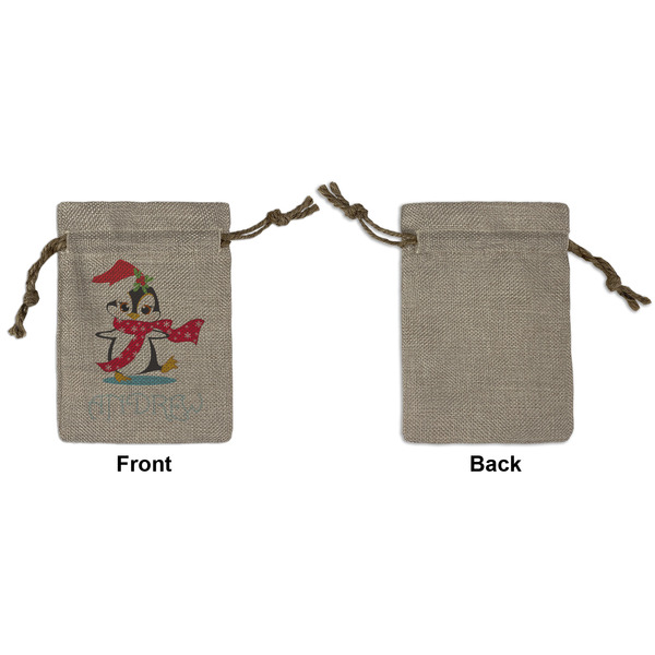 Christmas Penguins Small Burlap Gift Bag - Front Approval