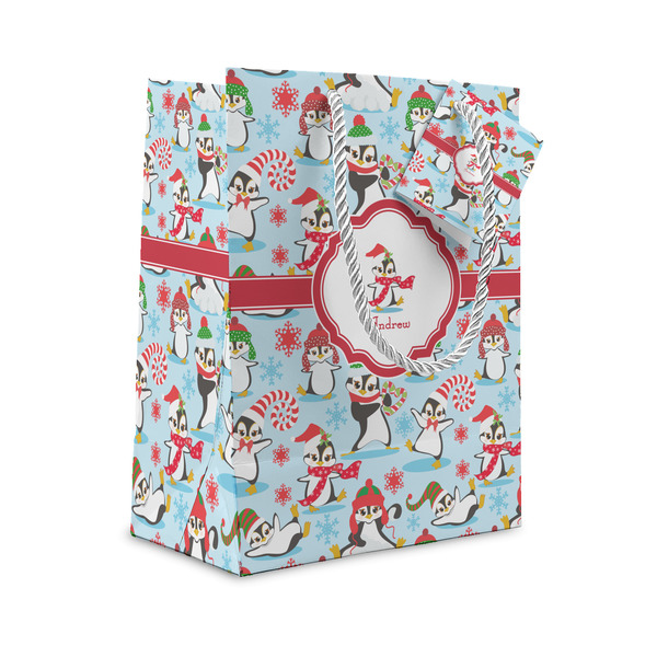 Custom Christmas Penguins Small Gift Bag (Personalized)