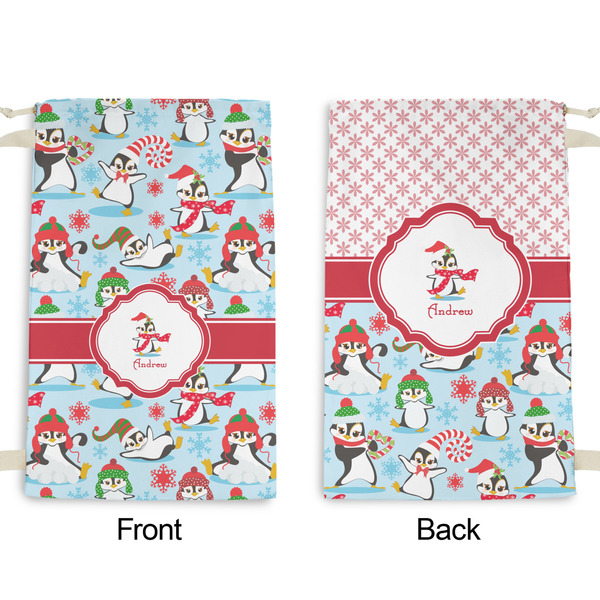 Christmas Penguins Small Laundry Bag - Front & Back View
