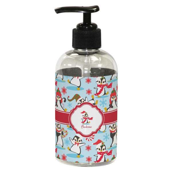 Custom Christmas Penguins Plastic Soap / Lotion Dispenser (8 oz - Small - Black) (Personalized)
