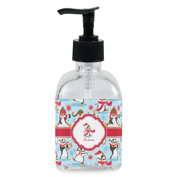 Custom Christmas Penguins Glass Soap & Lotion Bottle - Single Bottle (Personalized)
