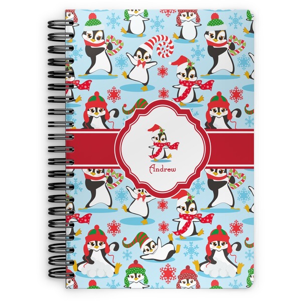 Custom Christmas Penguins Spiral Notebook - 7x10 w/ Name or Text