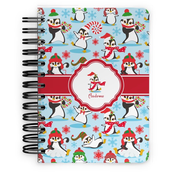 Custom Christmas Penguins Spiral Notebook - 5x7 w/ Name or Text