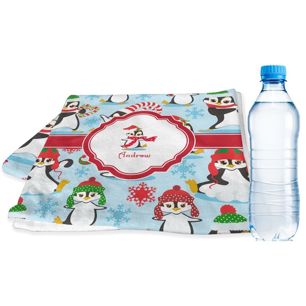 Custom Christmas Penguins Sports & Fitness Towel (Personalized)