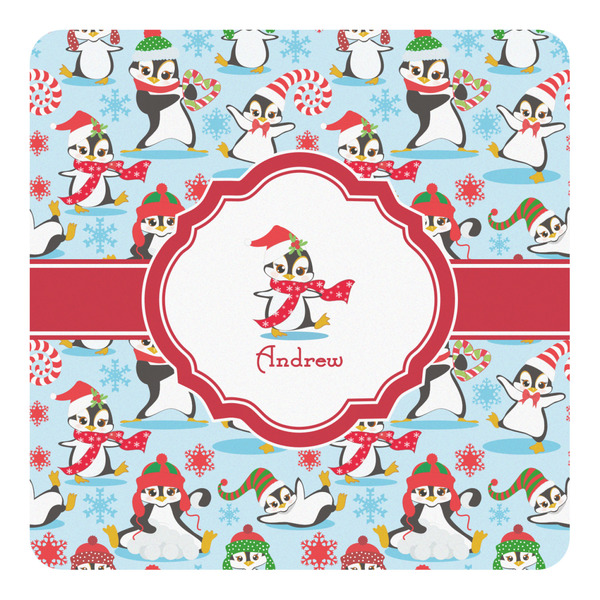 Custom Christmas Penguins Square Decal - Large (Personalized)