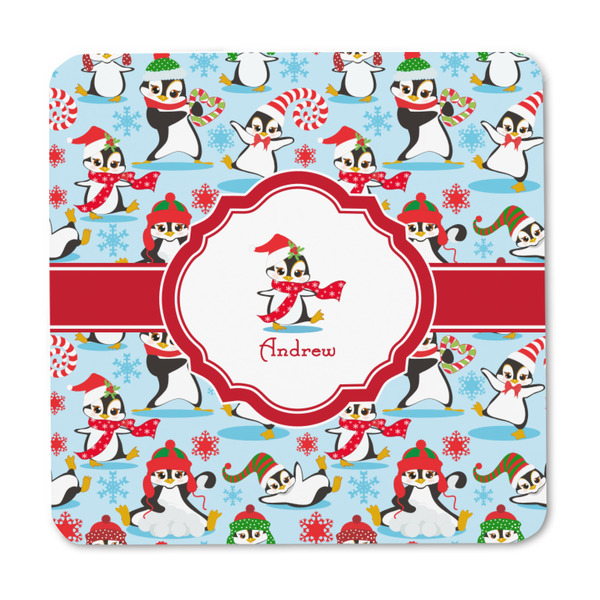 Christmas Penguins Square Fridge Magnet - FRONT