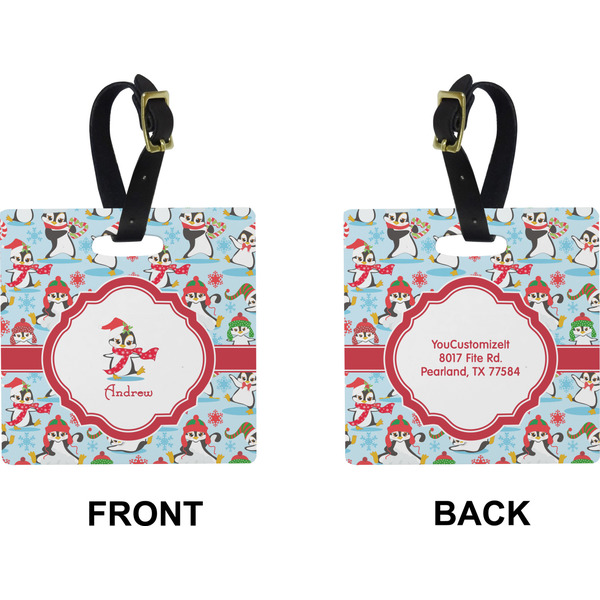 Christmas Penguins Square Luggage Tag (Front + Back)