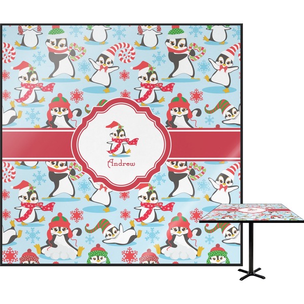 Custom Christmas Penguins Square Table Top - 24" (Personalized)