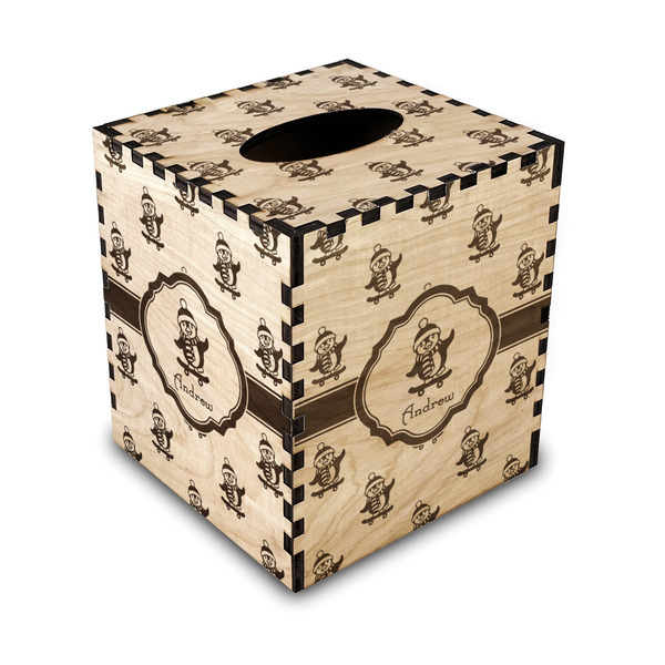 Custom Christmas Penguins Wood Tissue Box Cover (Personalized)