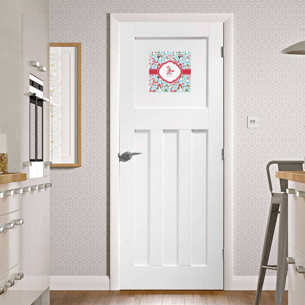 Christmas Penguins Square Wall Decal on Door