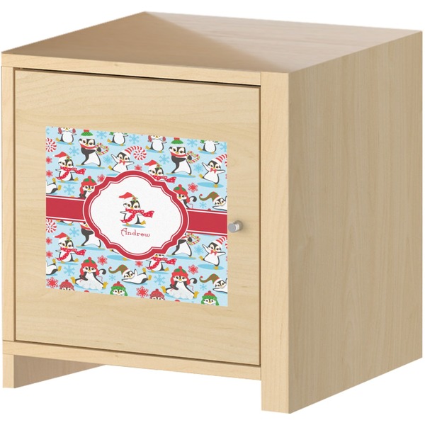 Christmas Penguins Square Wall Decal on Wooden Cabinet