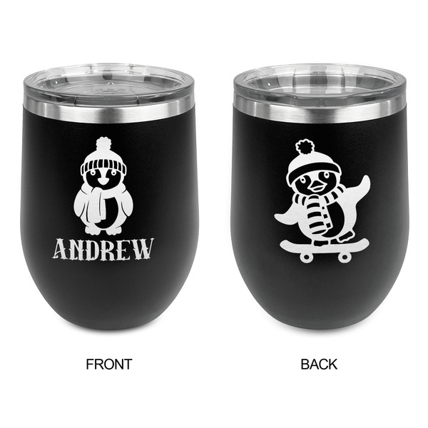 Christmas Penguins Stainless Wine Tumblers - Black - Double Sided - Approval