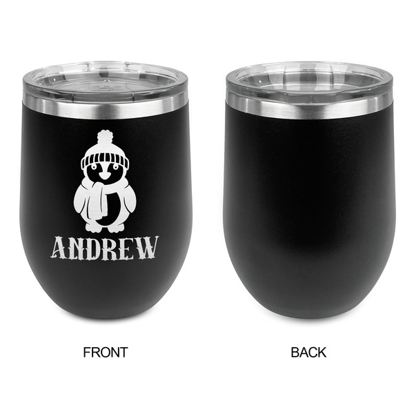 Christmas Penguins Stainless Wine Tumblers - Black - Single Sided - Approval