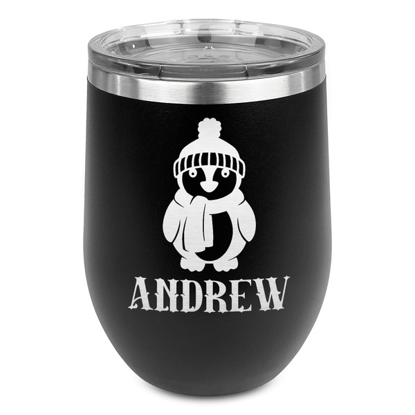 Custom Christmas Penguins Stemless Stainless Steel Wine Tumbler (Personalized)