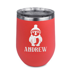 Christmas Penguins Stemless Stainless Steel Wine Tumbler - Coral - Double Sided (Personalized)