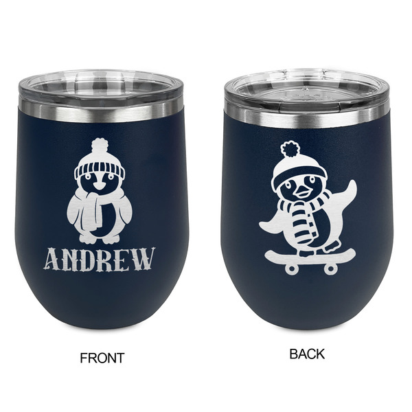 Christmas Penguins Stainless Wine Tumblers - Navy - Double Sided - Approval