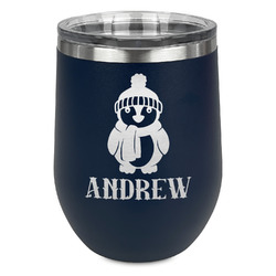 Christmas Penguins Stemless Stainless Steel Wine Tumbler - Navy - Double Sided (Personalized)