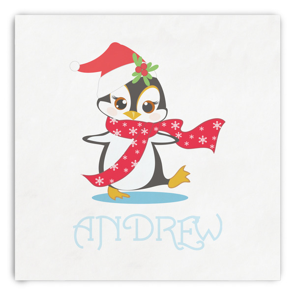 Custom Christmas Penguins Paper Dinner Napkins (Personalized)