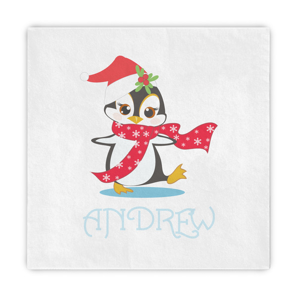 Custom Christmas Penguins Decorative Paper Napkins (Personalized)