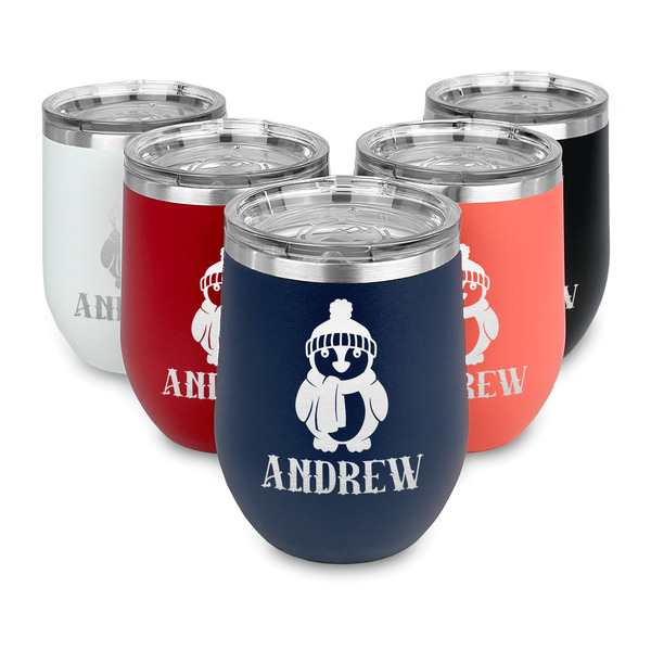 Christmas Penguins Steel Wine Tumblers Multiple Colors