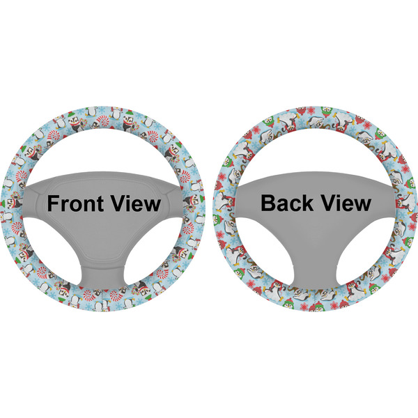 Christmas Penguins Steering Wheel Cover- Front and Back