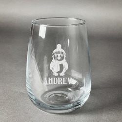 Christmas Penguins Stemless Wine Glass (Single) (Personalized)