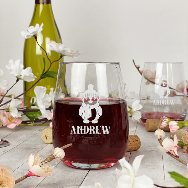 Christmas Penguins Stemless Wine Glass - In Context