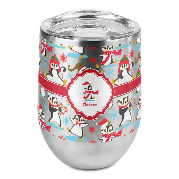 Custom Christmas Penguins Stemless Wine Tumbler - Full Print (Personalized)